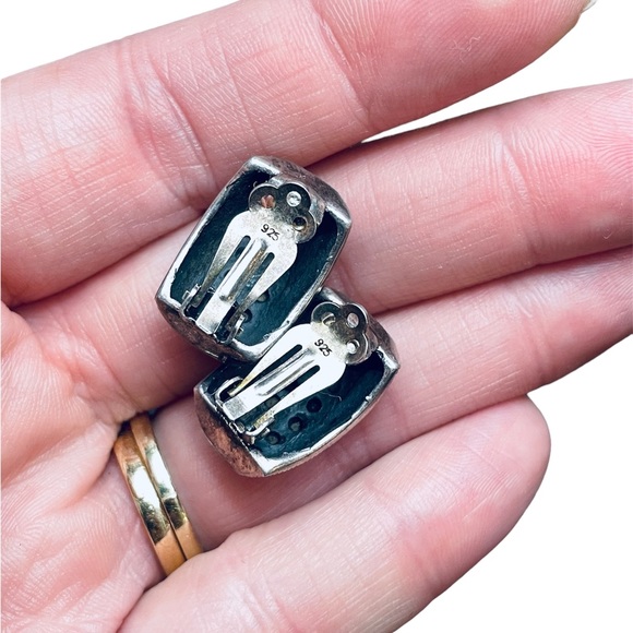 Sterling silver marcasite earrings. Vintage clip-on earrings - Picture 5 of 5